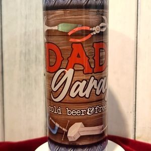 Dads Garage Skinny Tumbler Cup 20 oz. NWT  Stainless Steel with clear lid